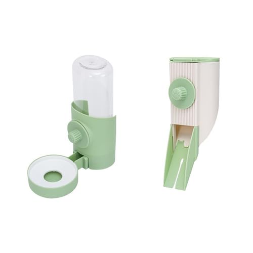 2 Stück Automatischer Futter- und Wasserspender für Haustiere, Hängend Wasserflasche, Futterspender für Kleine Haustiere, Leicht zu (Grün) von GERUI