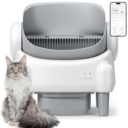 Automatische Katzentoilette mit Öffnung von Oben für mehrere Katzen mit App-Steuerung, Sicherheitssensor und 2 Katzenstreurollen, Weiß und Grau(MN-1) von GESEILAY