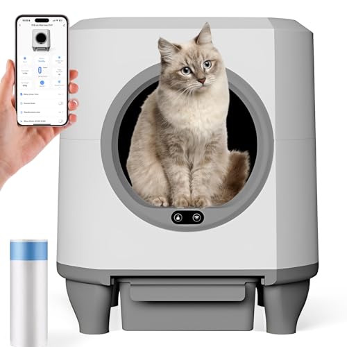 Katzenklo Selbstreinigend, 80L Selbstreinigende Katzentoilette, XXL Elektrisches Automatische Katzentoiletten, Geruchsbeseitigung, App-Steuerung, Wägbar, Große Fassungsvermögen, für Mehrere Katzen von GESEILAY