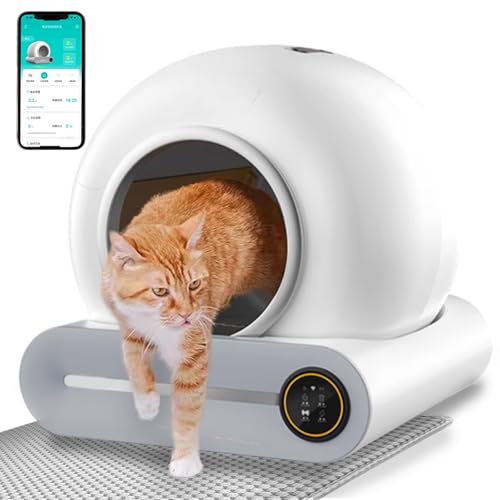 Katzenklo Selbstreinigend Automatisch Intelligente Selbstreinigende Katzentoilette Elektrisch Cat Litter Box Self Cleaning 65L Anti Pinch Katzen Klo für 2 Katzen (Type A) von GESEILAY