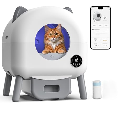 Selbstreinigende Katzentoilette 100L Automatisches Katzenklo Abnehmbarem Sandkontrollkasten APP-Steuerung Sicherheitswarnung Geruchsisolierende Katzentoiletten für Mehrere Katzen von GESEILAY