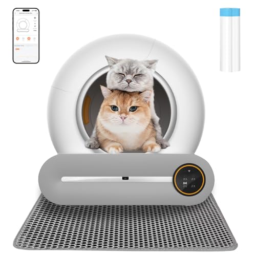 Selbstreinigende Katzentoilette Katzenklo Selbstreinigend Automatisch mit APP Kontrol Anti Pinch Cat Litter Box Self Cleaning Ionische Desodorierung (Type A) von GESEILAY