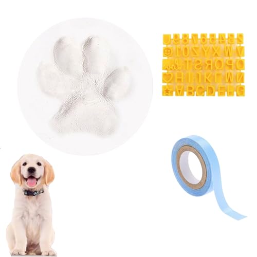 GETJOY Hundepfotenabdruck-Set, komplettes Set mit 100 g Ton, abnehmbaren Buchstabenstempeln und 5 m hellblauem Band, schaffen bleibende Erinnerungen für Haustiere und Babys GETJOY Hundepfotenabdruck-Set, komplettes Set mit 100 g Ton, abnehmbaren Buchstabenstempeln und 5 m hellblauem Band, schaffen bleibende Erinnerungen für Haustiere und Babys von GETJOY