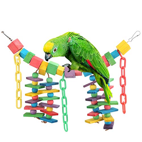 Bunte Holzblock Kunststoffkette Weiche Brücke Hängen Beißen Kauen Spielen Vogel Spielzeug Papageien Schaukel Zubehör Zubehör Einfach zu bedienen von GFRGFH