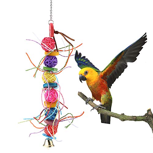 Bunter Haustier-Vogel-Papageien-Kauspielzeug aus Holz, hängende Kletterschaukel mit Rattankugel, einfach zu bedienen von GFRGFH