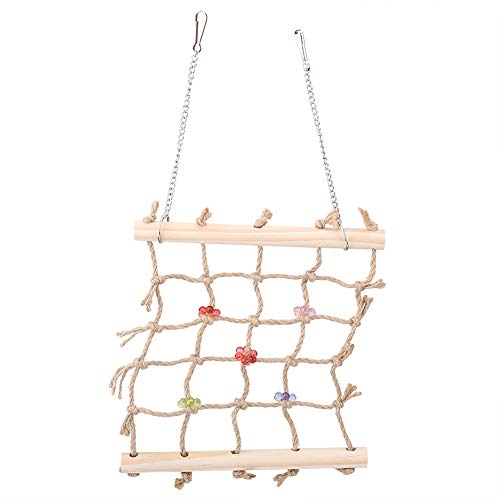 Buntes Haustier-Vogel-Papagei-Kauspielzeug aus Holz, zum Aufhängen, Kletterleiter, Schaukelnetz, einfach zu bedienen von GFRGFH