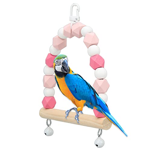 Papageien-Schaukelspielzeug, Bunte Holzperlen, Glocken, Vögel, Hängendes, Stehendes Spielzeug Für Sittiche von GFRGFH