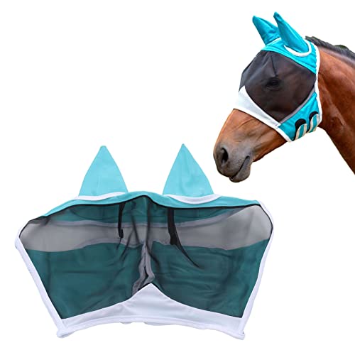 Pferdefliegenmaske, Atmungsaktives, Bequemes, Weiches, Feinmaschiges Design, Langlebige, Stretch-Pferdenfliegenmaske mit Ohren, Pferdeaugenschutz für Pferd und Cob(Blau) von GFRGFH