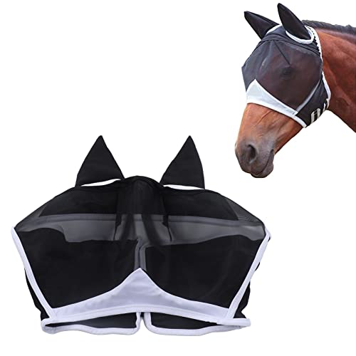 Pferdefliegenmaske, Atmungsaktives, Bequemes, Weiches, Feinmaschiges Design, Langlebige, Stretch-Pferdenfliegenmaske mit Ohren, Pferdeaugenschutz für Pferd und Cob(Schwarz) von GFRGFH