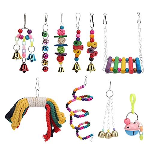 Vogelschaukel-Spielzeug aus Naturholz, hängendes Kaustangen-Spielzeug-Set mit Glöckchen, Holzperlen von GFRGFH