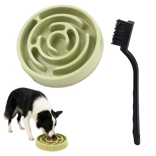 1 Stück Anti Schling Napf Hund, Anti Schling Napf Katze, 19,5cm Durchmesser mit Spiralförmigen Erhebungen Verlangsamt die Futteraufnahme, Leicht zu Reinigen Inklusive Bürste von GFTCGK