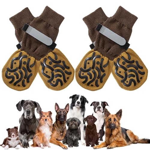 GFTCGK 2 Paar Anti-Rutsch Hundesocken mit Klettverschluss - Weiche Pfotenschutz Socken für Drinnen & Draußen, Atmungsaktiv & rutschfest für Hunde von GFTCGK