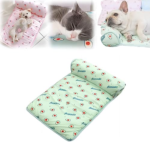 Kühlbett für Katzen/Hunde, Sommer-Haustier-Kühlmatte aus Eisseide mit Kissen, waschbare Kühlmatte aus Eisseide, Kühldecke für Haustiere, kühle Unterlage für Hunde und Katzen (Green,L (31.5 * 23.6in)) von GFYWZ
