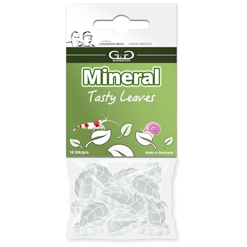 GlasGarten Mineral Leaves | 16 STK. – Ergänzungsfutter/Mineralfutter für Ziergarnelen, Schnecken & Krebse mit getrockneten Blättern von Brennnesseln, Löwenzahn & Walnuss von GlasGarten