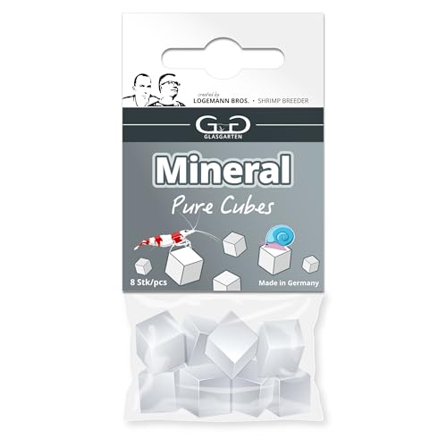 GlasGarten Mineral Pure Cubes | 8 STK. – Ergänzungsfutter/Mineralfutter für Ziergarnelen, Schnecken & Krebse, verbesserte Wasserqualität, direkte Einwirkung auf Gesamthärte & Leitwert von GlasGarten