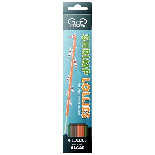 GlasGarten Shrimp Lollies 4in1 Algen Power | 8 STK. / 20 cm – Futtersticks für Ziergarnelen, mit 4 verschiedenen Geschmacksrichtungen, hochwertige Futterpaste am Stil von GlasGarten
