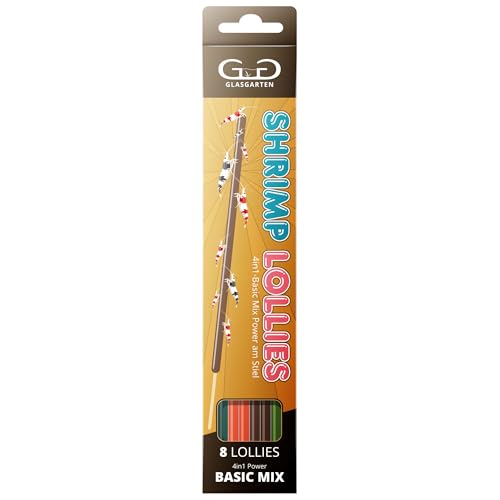 GlasGarten Shrimp Lollies 4in1 Basic Mix | 8 STK. / 20 cm – Futtersticks für Ziergarnelen, mit 4 verschiedenen Geschmacksrichtungen, hochwertige Futterpaste am Stil von GlasGarten