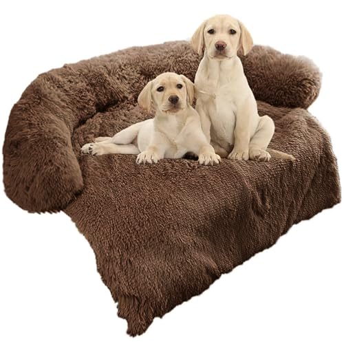 GGIB Beruhigendes Hundebett, flauschige Plüsch-Hundematte für Möbelschutz, mit abnehmbarem, waschbarem Bezug, für große, mittelgroße kleine Hunde und Katzen (Medium, Kaffee) von GGIB