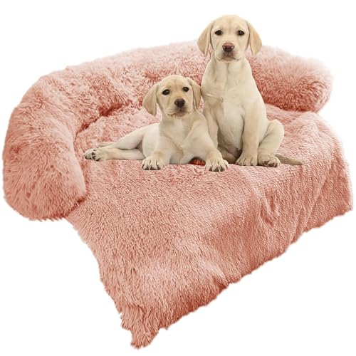 GGIB Beruhigendes Hundebett, flauschige Plüsch-Hundematte für Möbelschutz, mit abnehmbarem, waschbarem Bezug, für große, mittelgroße kleine Hunde und Katzen (Medium, Rosa) von GGIB