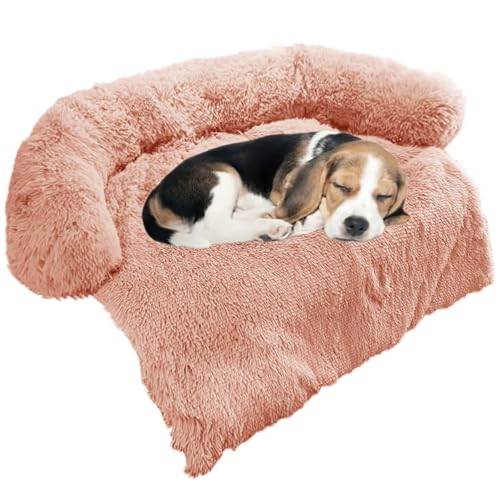 GGIB Beruhigendes Hundebett, flauschige Plüsch-Hundematte für Möbelschutz, mit abnehmbarem, waschbarem Bezug, für große, mittelgroße und kleine Hunde und Katzen, Größe S (35 x 31 x 5), Rosa von GGIB