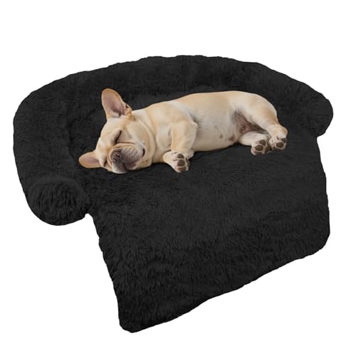 GGIB Beruhigendes Hundebett, flauschige Plüsch-Hundematte für Möbelschutz, mit abnehmbarem, waschbarem Bezug, für große, mittelgroße und kleine Hunde und Katzen (klein, schwarz) von GGIB