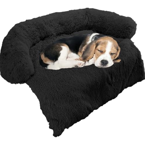 GGIB Beruhigendes Hundebett, flauschige Plüsch-Hundematte für Möbelschutz, mit abnehmbarem, waschbarem Bezug, für große, mittelgroße und kleine Hunde und Katzen (klein, schwarz) von GGIB