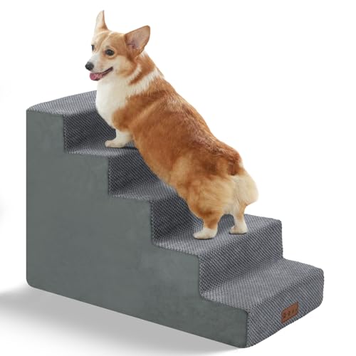 GGIB Hundetreppenrampe für Betten, Haustierstufen für Sofas, Hochbetten, rutschfeste Haustiertreppe mit abnehmbarem waschbarem Bezug, Haustierrampe für kleine Hunde und Katzen, Grau, 58,4 cm hoch, 5 GGIB Hundetreppenrampe für Betten, Haustierstufen für Sofas, Hochbetten, rutschfeste Haustiertreppe mit abnehmbarem waschbarem Bezug, Haustierrampe für kleine Hunde und Katzen, Grau, 58,4 cm hoch, 5 von GGIB