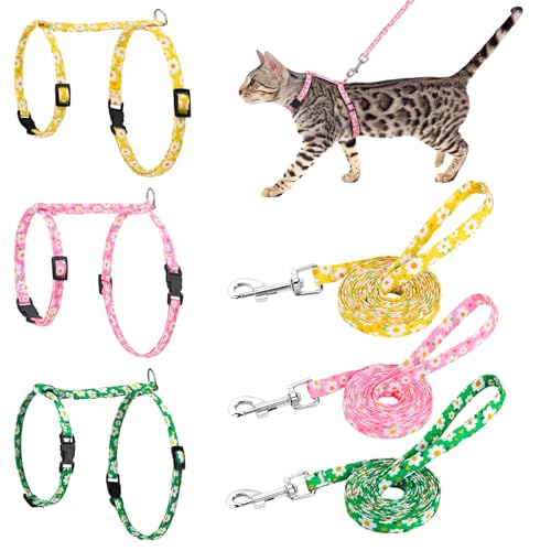 GGSTDDUP Katzengeschirr und Leine, verstellbar, mit Blumen, ausbruchsicher, niedliches Kätzchengeschirr für kleine, mittelgroße Katzen, 3 Stück GGSTDDUP Katzengeschirr und Leine, verstellbar, mit Blumen, ausbruchsicher, niedliches Kätzchengeschirr für kleine, mittelgroße Katzen, 3 Stück von GGSTDDUP