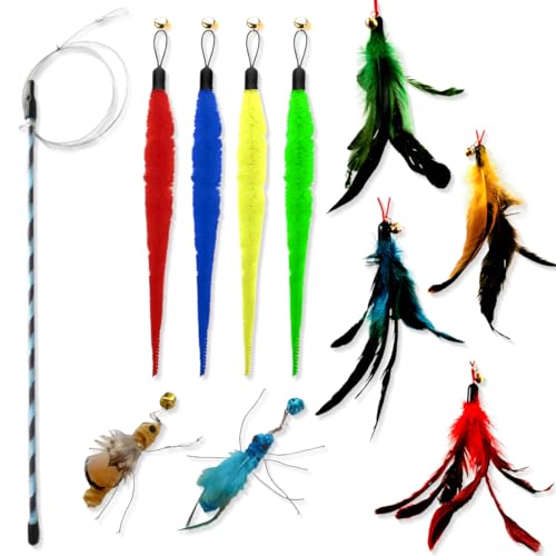 Katzenangel mit 1 STK Versenkbare, Katzenspielzeug 11 Stück, 10 Katzen Spielzeug Ersatzfedern, Katzenspielzeug Selbstbeschäftigung mit Feder/Bug/Fisch Glocke, Interaktives Katzenspielzeug Set Katzenangel mit 1 STK Versenkbare, Katzenspielzeug 11 Stück, 10 Katzen Spielzeug Ersatzfedern, Katzenspielzeug Selbstbeschäftigung mit Feder/Bug/Fisch Glocke, Interaktives Katzenspielzeug Set von GGUFAY