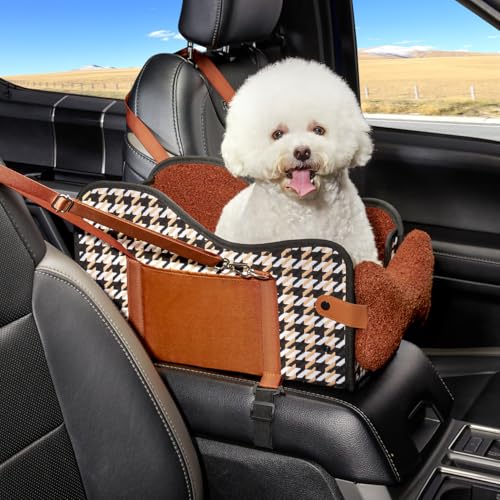 GGW Auto-Hundesitz für Kleine Hunde & Katzen | Sicherer Hunde-Sitz mit Doppelter Befestigung, Wasserdicht, Seitentaschen & Schnellmontage (Passt zu 99% Mittelarmlehnen) (Braun, Normaler Stil) von GGW