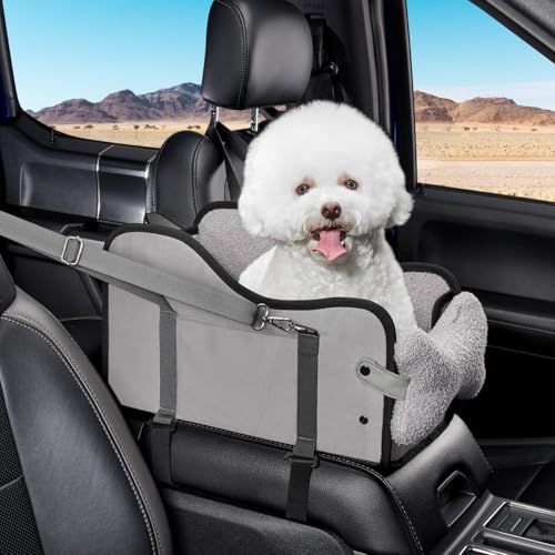 GGW Auto-Hundesitz für Kleine Hunde & Katzen | Sicherer Hunde-Sitz mit Doppelter Befestigung, Wasserdicht, Seitentaschen & Schnellmontage (Passt zu 99% Mittelarmlehnen) (Grau, Normaler Stil) von GGW