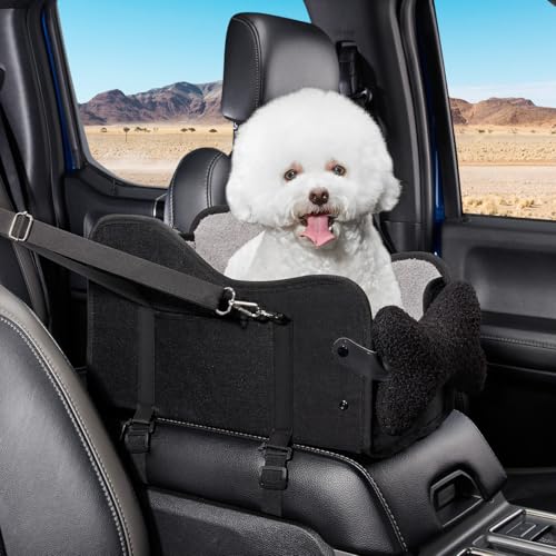 GGW Auto-Hundesitz für Kleine Hunde & Katzen | Sicherer Hunde-Sitz mit Doppelter Befestigung, Wasserdicht, Seitentaschen & Schnellmontage (Passt zu 99% Mittelarmlehnen) (Schwarz, Normaler Stil) von GGW