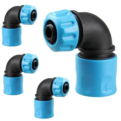 GGesii 4 Stücke 90 Grad Anschlüsse, 90 Grad Gartenschlauch Schnellkupplungs, 90 Grad Gartenschlauch Adapter Wasserhahn, 1/2 Zoll (12-13mm) für Bewässerung Autowäsche Bewässerung (Blau) von GGesii