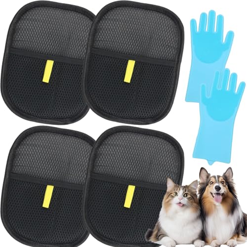 GGesii 5 Stück Tierhaarentferner Handschuh, Double-Sided Pet Grooming Gloves,Katzen Handschuhe fellpflege, für Katzen und Hunde, Reinigung, Fellpflege und Pflege von GGesii