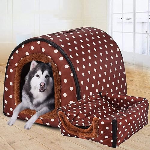 GGoty Extra großes Hundebett, faltbar, 2-in-1-Hunde-Sofa, Kissen, wasserdicht, Anti-Angst, Haustier-Unterschlupf, abnehmbar, waschbar (L 60 x 48 x 43 cm, E) von GGoty