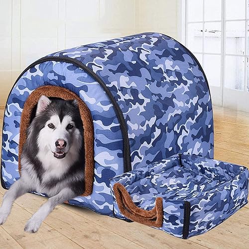 GGoty Extra großes Hundebett, faltbares 2-in-1-Hunde-Sofa-Kissen, wasserdicht, Anti-Angst-Haustier-Unterschlupf, abnehmbar, waschbar (L 60 x 48 x 43 cm, G) von GGoty