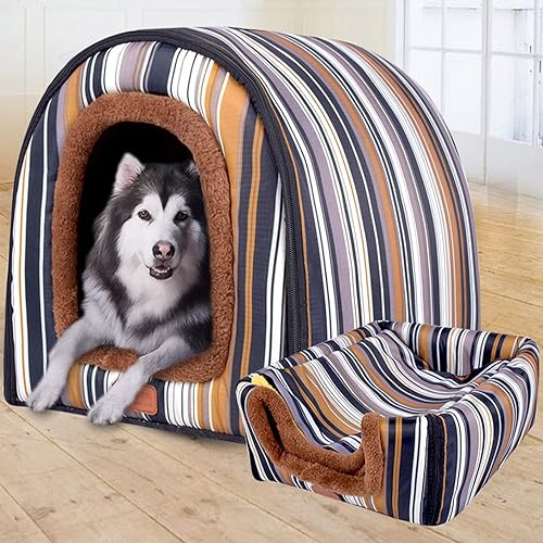 Extra großes Hundebett, faltbar, 2-in-1, Hundesofa, Kissen, wasserdicht, Anti-Angst, Haustierheim, abnehmbar, waschbar (L 60 x 48 x 43 cm, D) von GGoty