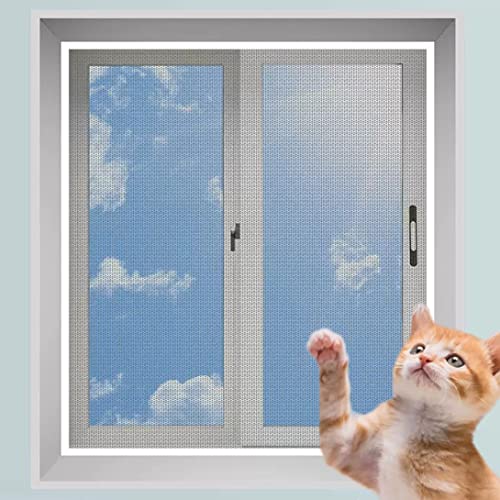 Fliegengitter für Katzenfenster, Mesh, Anti-Moskitonetz, Katzenfensterschutz für Katzen, kratzfest, Katzen-Balkonnetze, Haustierschutznetz (120 x 120 cm, weiß + grau) von GGoty