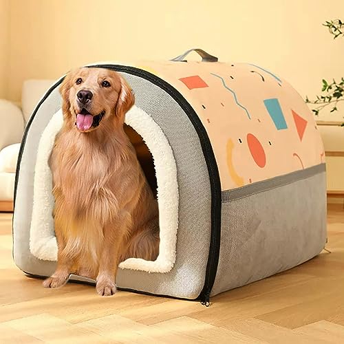 GGoty 2-in-1 Hundehütte, weich, faltbar, Hundekorb, Hundesofa, Bett, großes Hundekissen, tragbares Hundehaus, beruhigendes Haustierheim (100 x 70 x 60 cm, Beige) von GGoty