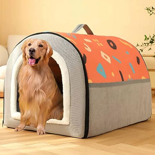 GGoty 2-in-1 Hundehütte, weich, faltbar, Hundekorb, Hundesofa, Bett, großes Hundekissen, tragbares Hundehaus, beruhigendes Haustierheim (30 x 32 x 39 cm, orange) von GGoty