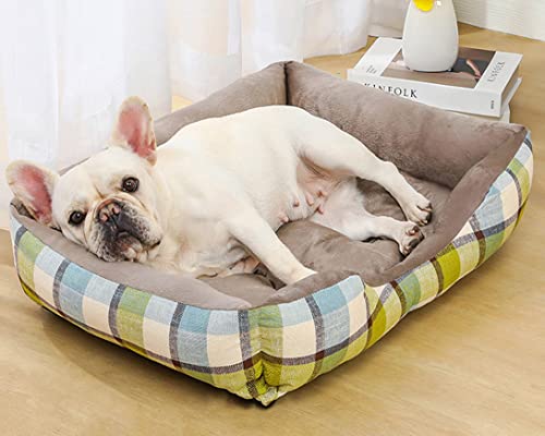 GGoty Hundebett, mittelgroße Hundekissenmatte, ultraweiches Hundesofa, Bett, Couch, gemütlich, Hundekorb, flaches Hundebett für kleine, mittelgroße und große Katzen (S-50 x 40 cm, grün A) von GGoty