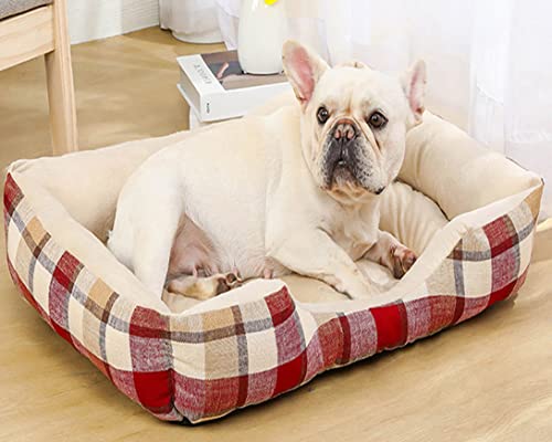 GGoty Hundebett, mittelgroße Hundekissenmatte, ultraweiches Hundesofa, Bett, Couch, gemütlich, Hundekorb, flaches Hundebett für kleine, mittelgroße und große Katzen (S-50 x 40 cm, rot A) von GGoty