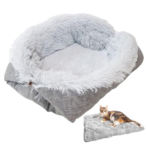GGpone Selbstwärmendes Katzenbett, zweizweckbare Faltbare Katzenwärmekissen, weiches bequemes Kätzchenbett, waschbar für Winter Kleiner Hund Schlafen, Grau, grau von GGpone
