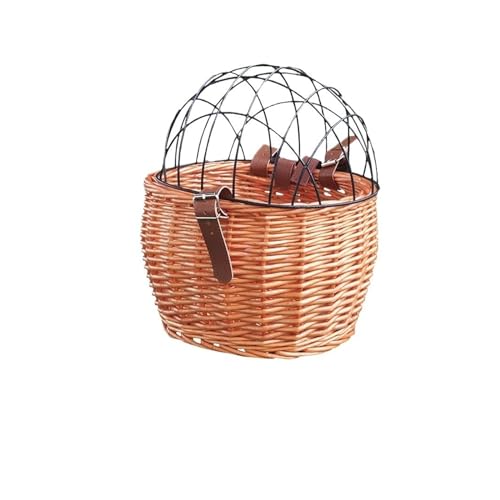 Hundekorb Fahrrad Vorne Fahrrad-Lenkerkorb vorne, handgewebt, Korbgeflecht, Haustier-Katze-Hunde-Träger mit Abdeckung, Fahrradkorb vorne, Gepäckträgertasche, Fahrradzubehör(A Camel) von GHHZML
