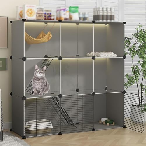 GHKFEJGDEN Haustierkäfige, Laufstall für Katzen, zusammengebautes Katzengehege, DIY, Innenbereich, abnehmbares Katzen-Außengehege, Katzenkäfig-Zubehör (Größe: 106,9 cm L x 37,1 cm B x 106,9 cm H) von GHKFEJGDEN