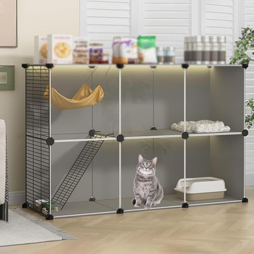 GHKFEJGDEN Haustierkäfige, Laufstall für Katzen, zusammengebautes Katzengehege, DIY, Innenbereich, abnehmbares Katzen-Außengehege, Katzenkäfig-Zubehör (Größe: 106,9 cm L x 37,1 cm B x 71,9 cm H) von GHKFEJGDEN