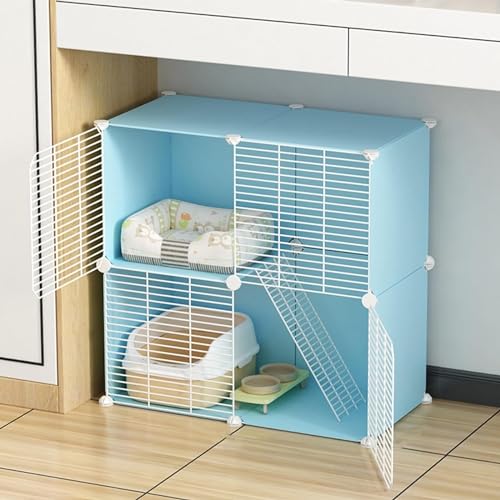 GHKFEJGDEN Kätzchenkäfig für Indoor-Katzen, 1,5 cm verschlüsseltes Gitterspalt-Kätzchengehege, Katzenkäfig, Frettchenkäfig, für 1–2 Katzen und Kleintiere (Farbe: Blau, Größe: 74,9 cm L x 47 cm B x 28 von GHKFEJGDEN