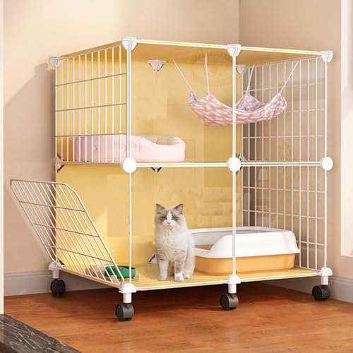 GHKFEJGDEN Katzengehege, Kätzchenkäfig für Indoor-Katzen, Katzenkäfig, Zubehör, abnehmbare Metalldraht, Hundekäfig, Katzenkiste, Haustierkäfige für Katzen (Farbe: Gelb, Größe: 74,9 cm L x 38,9 cm B x von GHKFEJGDEN