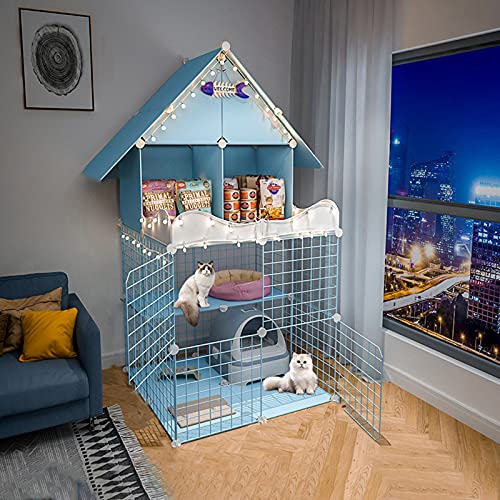 GHKFEJGDEN Katzenkäfig, Katzenzaun, Luxus-Katzenhaus mit 3 Ebenen, Katzenkäfig, klappbarer Käfig aus Metall mit Hängematte, Katzenstreu, Katzenstreu GHKFEJGDEN Katzenkäfig, Katzenzaun, Luxus-Katzenhaus mit 3 Ebenen, Katzenkäfig, klappbarer Käfig aus Metall mit Hängematte, Katzenstreu, Katzenstreu von GHKFEJGDEN