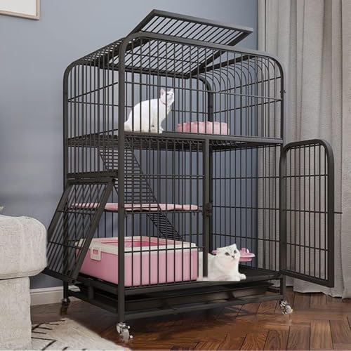GHKFEJGDEN Katzenkäfig Indoor-Katzengehege, Eisenkäfige faltbare Katzenvilla Haustierzwinger, langlebiges Tiernest, luxuriöses Kätzchenhaus, Klettergestell (Farbe: Schwarz) von GHKFEJGDEN